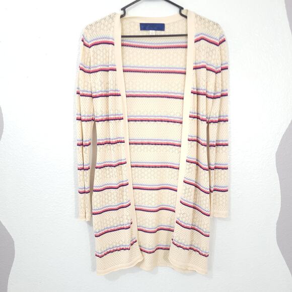 Blue Rain Cardigan Sweater Womens Small Cream Striped Long Sleeves Light… - Picture 1 of 12